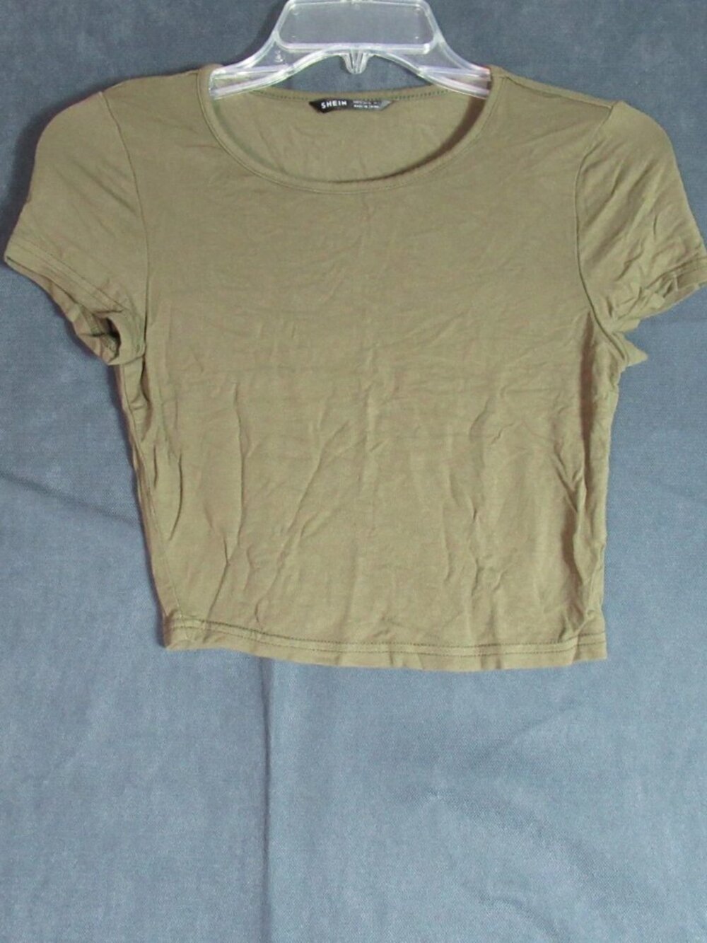 Shein Top Womens Small Green Cropped Round Neck Short Sleeve Casual Basic Tee